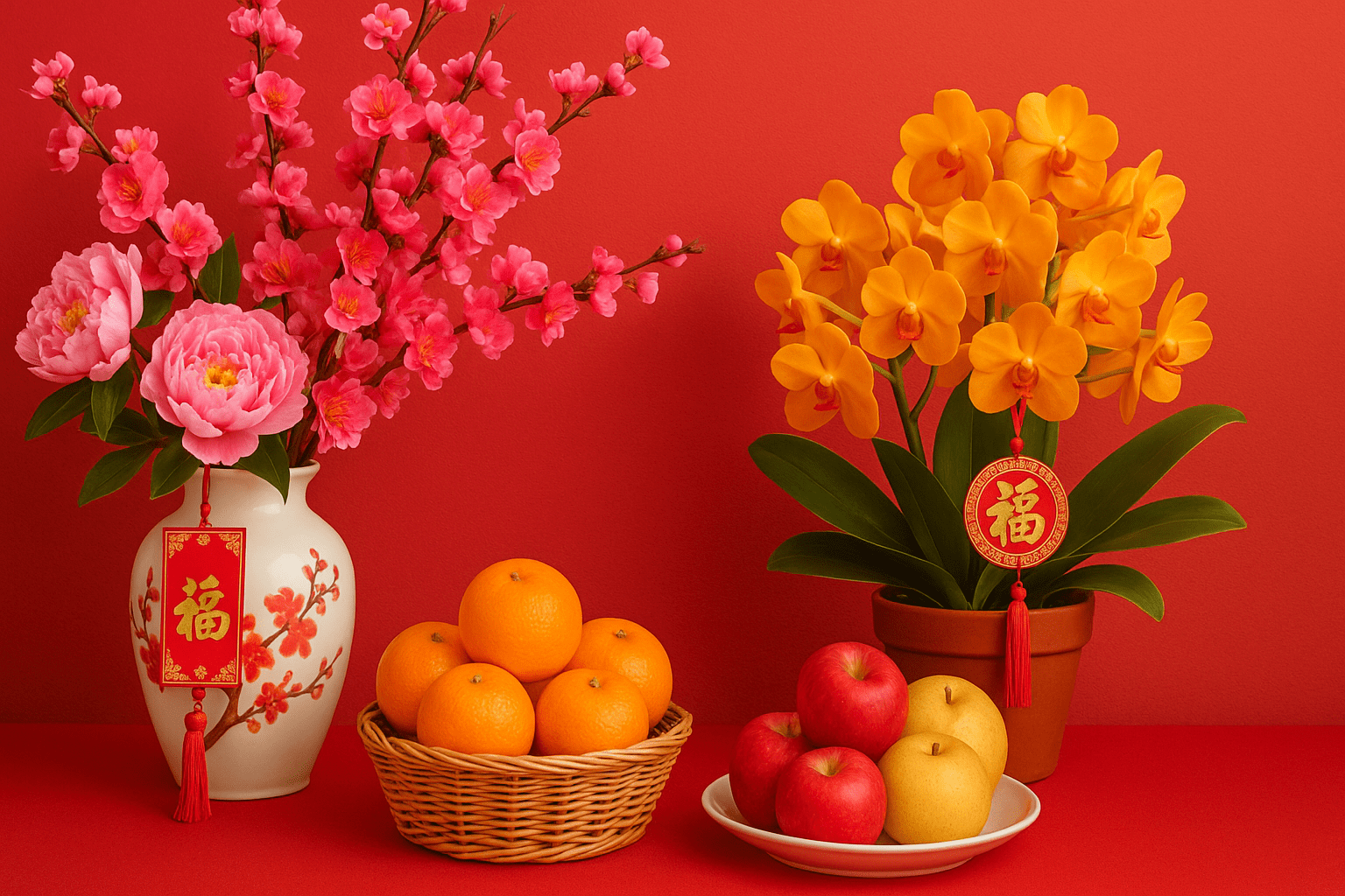 Chinese New Year Flowers and Fruits Decor